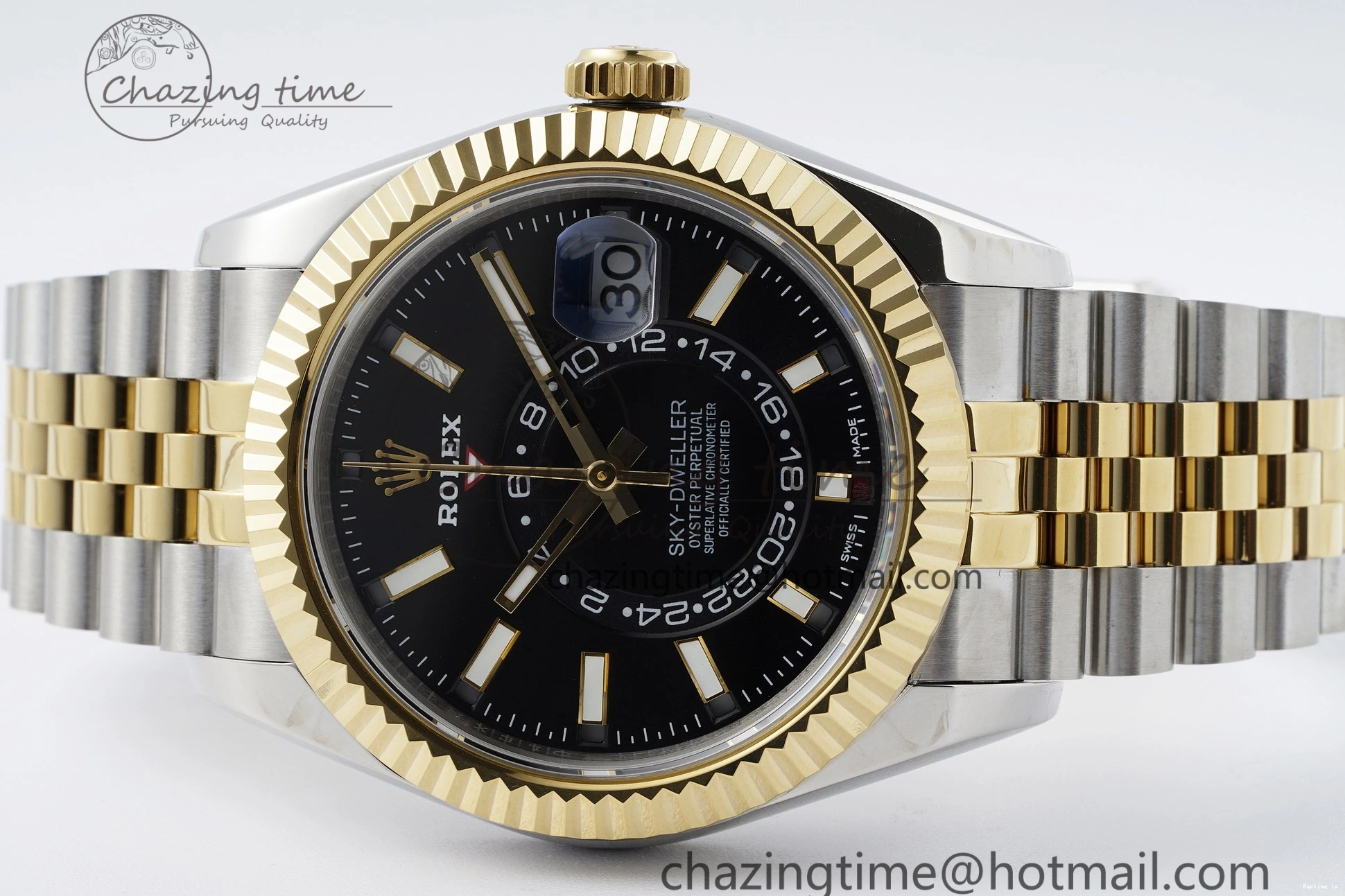 1224 Skydweller SS YG Noob Best Edition Black Dial on SS YG Jubilee Bracelet A23J Efficient 2122